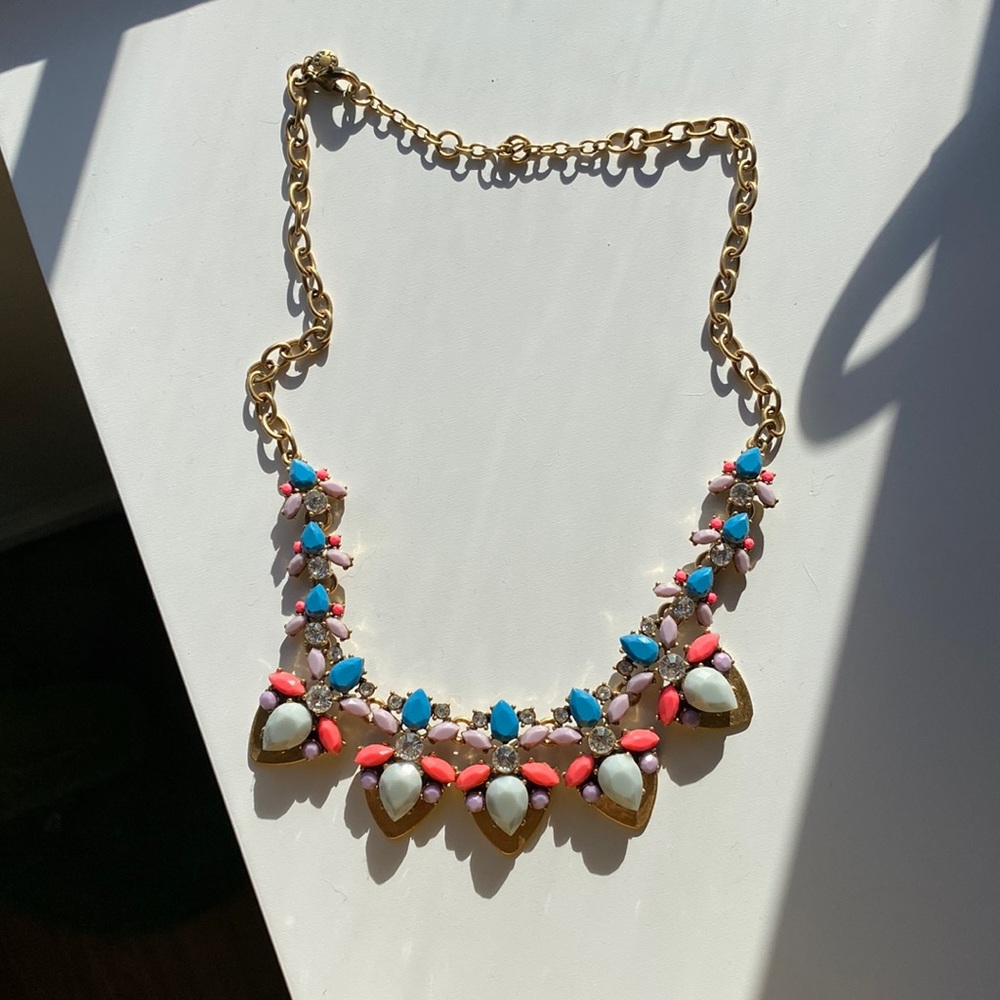 Beautiful J Crew statement necklace with pink, lavender and blue accents.